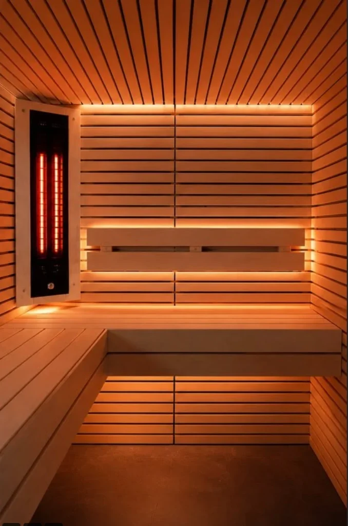 Hybrid sauna by Nordik Wellness, combining traditional and infrared heat