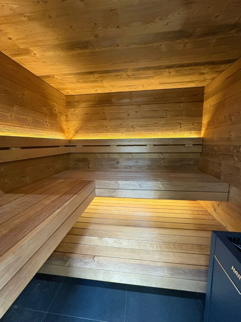 Interior of the Signature M outdoor sauna by Nordik Wellness