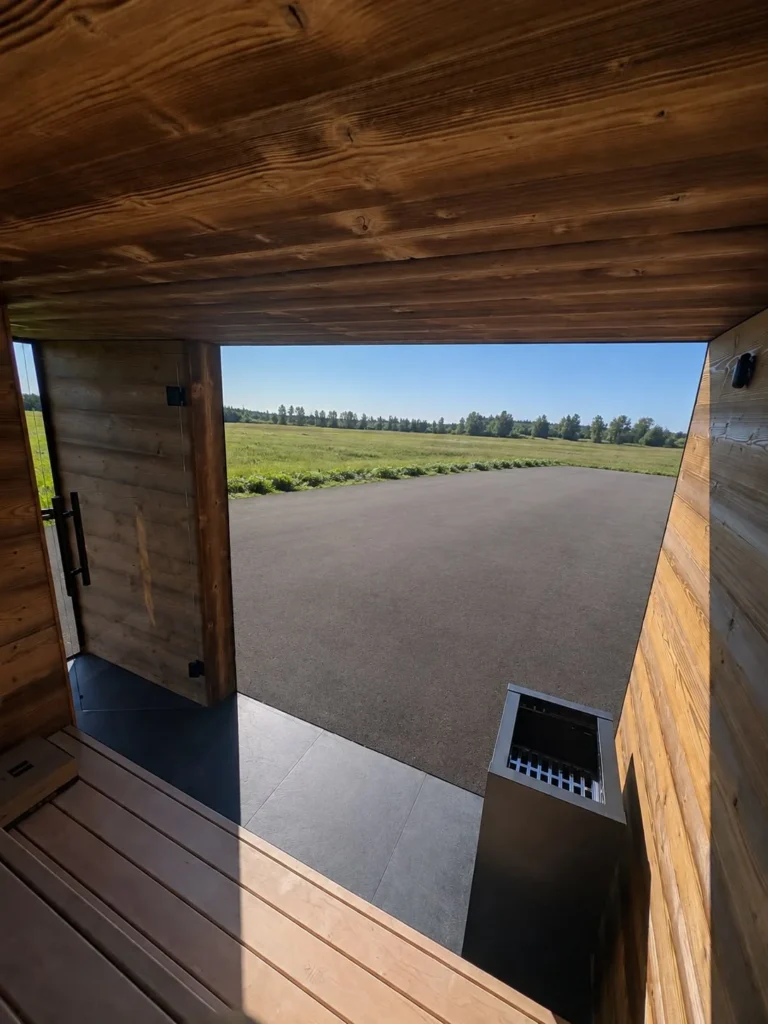 View out from inside the Signature L through the open doorway